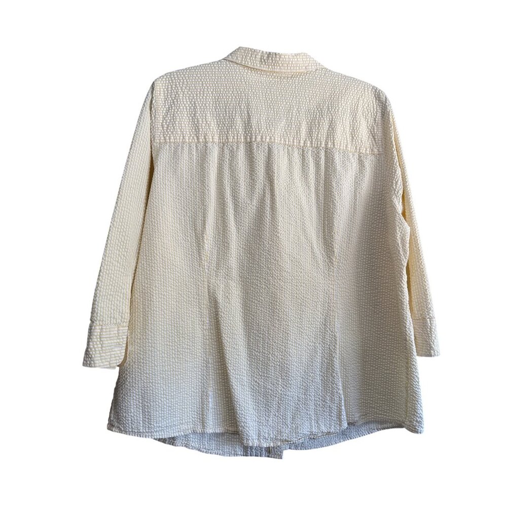 L.L. Bean Womens IX Yellow/White Striped Button-Down Seersucker Shirt  Cotton - Picture 3 of 7